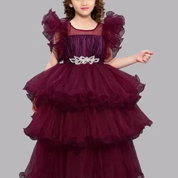 Pink Chick Girls Flutter Sleeves Layered Net Gown Maxi Dress-image-79