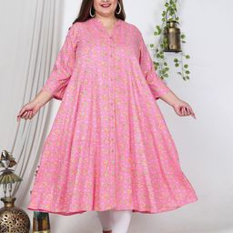 KALINI Floral Printed Mandarin Collar Maxi Dress-image-14