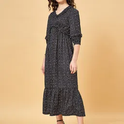 YU by Pantaloons Abstract Printed Puff Sleeve Ruffles Empire Maxi Dress-image-5