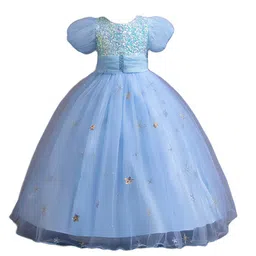 StyleCast Blue Embellished Puff Sleeves Maxi Peplum Dress-image-55