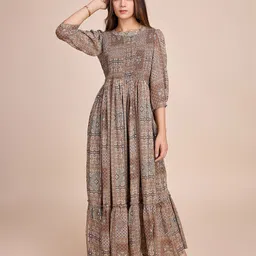 HOUSE OF MIRA Ethnic Motifs Print Maxi Fit and FlareDress-image-18