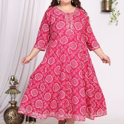Swasti Plus Size Ethnic Motifs Printed Midi Fit & Flare Ethnic Dress-19