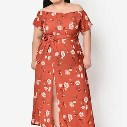 wild U Plus Size Rust Floral Off-Shoulder Maxi Dress-picture-47