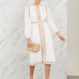 Styli Off White Embroidered Lace Pure Cotton A-Line Midi Dress-image-38