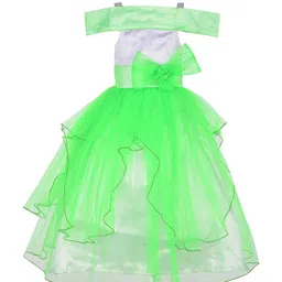 Samsara Couture Kids Girls White And Green Off-Shoulder Applique Net Maxi Dress-image-60