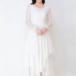SCORPIUS Round Neck Net Fit & Flare Maxi Dress-image-4