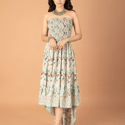 Boholyfe Floral Printed Off-Shoulder Fit & Flare Maxi Dress-image-7