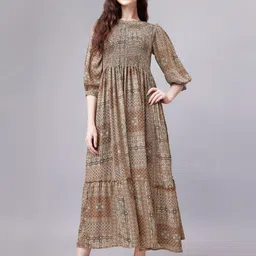 HOUSE OF MIRA Ethnic Motifs Printed Smocked Fit & Flare Maxi Dress-image-72