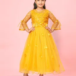 BAESD Girls Embellished Bell Sleeve Net Gown Maxi Dress-image-26