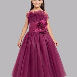Pink Chick Girls Shoulder Strap Ruffled Tulle Net Maxi Gown-picture-39