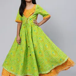 Aks Kids Girls Bandhani Printed Tie-Ups Fit & Flare Maxi Dress-image-53