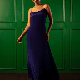 Urban Sundari Blue Crepe Fit Flare Maxi Dress-picture-47