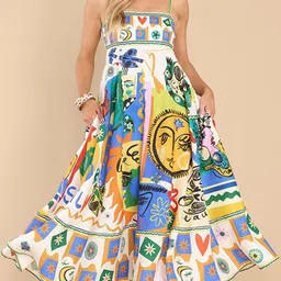StyleCast x Revolte Graphic Printed Flared Linen Fit & Flare Maxi Dress-picture-16