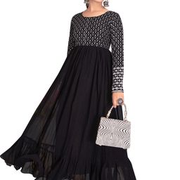 AKSHARAM Floral Embroidered Georgette Fit & Flare Maxi Dress-image-73