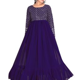 AKSHARAM Floral Embroidered Georgette Fit & Flare Maxi Dress-image-68