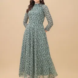VIVARAA FASHION Women Floral Printed Mock Neck Fit & Flare Maxi Dress-image-24