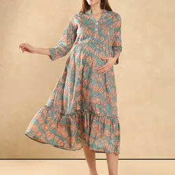 Aanyor Tropical Print Maternity Cotton A-Line Dress-picture-44