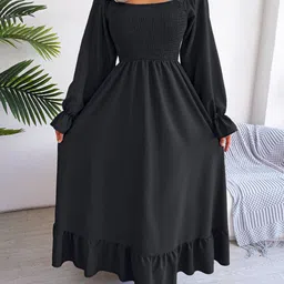 StyleCast Black Square Neck Bell Sleeves Smocked Maxi Dress-image-64