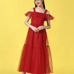 Cherry & Jerry Cold-Shoulder Net Maxi Dress-picture-0