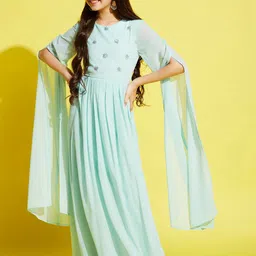 Cherry & Jerry Blue Georgette Ethnic Maxi Dress-picture-35