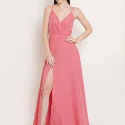 U&F Pink Shoulder Straps Maxi Dress-image-5