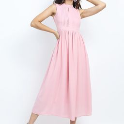 Tokyo Talkies Pink Keyhole Neck Maxi Dress-image-37