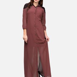 V&M Shirt Collar Cuffed Sleeves Georgette Shirt Maxi Dress-image-62