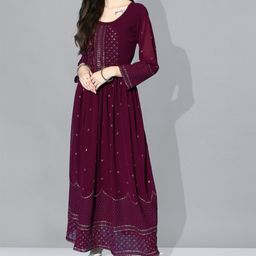 Kvsfab Ethnic Motifs Embroidered Sequinned A-Line Maxi ethnic Dress-14