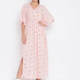 BAESD Floral Printed Flared Sleeve Georgette Maxi Dress-image-5