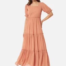 ALL WAYS YOU Square Neck Puff Sleeve Georgette Maxi Dress-image-86