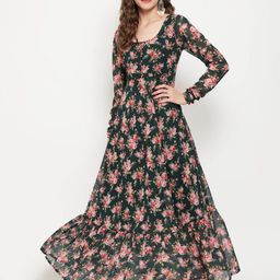 AKS Round Neck Floral Printed Flounce Hem Tie-Ups Maxi Dress-image-49
