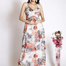 250 DESIGNS Abstract Printed Shoulder Straps Gathered Maxi Dress-8