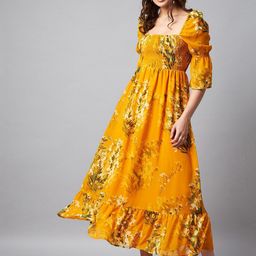 StyleStone Yellow Floral Off-Shoulder Georgette Maxi Dress-image-67