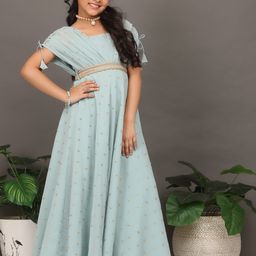Ethnovog Girls Embellished Square Neck Sequined Georgette Maxi Dress-image-34