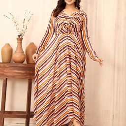 TWAM SUNDARA Striped Long Sleeves Georgette Maxi Dress-image-24