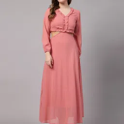 aayu V-Neck Long Sleeves Cut-Outs Georgette Maxi Dress-35