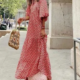 StyleCast Printed Puff Sleeves A-line Maxi Dress-image-84