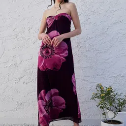 Athena Purple Floral Printed Strapless Maxi Dress-image-38