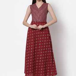 KBZ Maroon & Silver-Toned Ethnic Motifs Ethnic Printed Maxi Dress-image-19