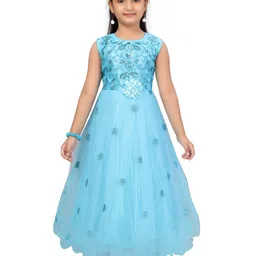 BAESD Girls Embellished Net Round Neck Sleeveless Opaque Maxi Dress-image-94