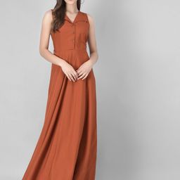 Rudraaksha Creations Shirt Collar Crepe Maxi Dress-image-88