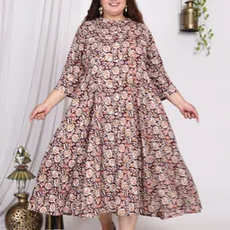 Swasti Plus Size Floral Print Midi A-Line Dress-image-79
