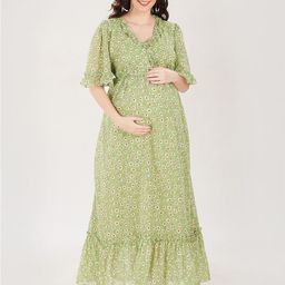 Mom For Sure by Ketki Dalal Green Floral Georgette Maternity Maxi Dress-image-17