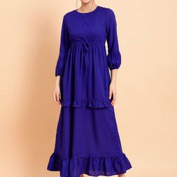 MINT STREET Solid Cinched Tie-up Waist Crepe Maxi Tiered Dress-image-23