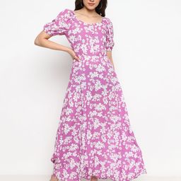 Satrisha Women Floral Printed Puff Sleeve Crepe Maxi Dress-image-56