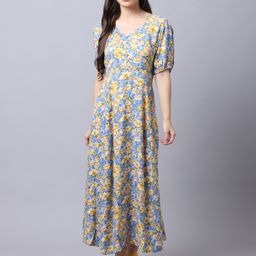 Cantabil Yellow & Blue Floral Maxi Dress-image-60