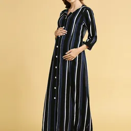 MomToBe Striped Round Neck Maternity A-Line Maxi Dress-image-42