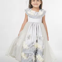 TIC TAC TOE Girls Grey Floral Maxi Dress-image-20