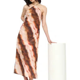 KALINI Tie And Dye Printed Halter Neck Maxi Dress-image-6