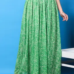 Cation Green Verdant Bloom Floral Printed Gathered Flared Maxi Skirt-picture-2